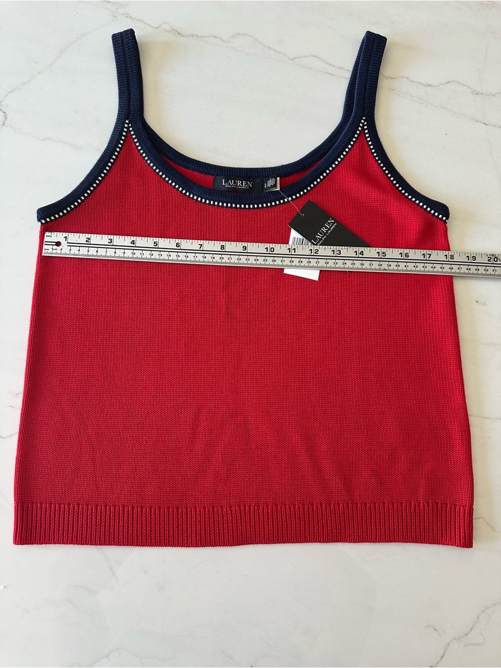 Ralph Lauren Red Knit Tank with Navy Trim - Picture 6 of 7